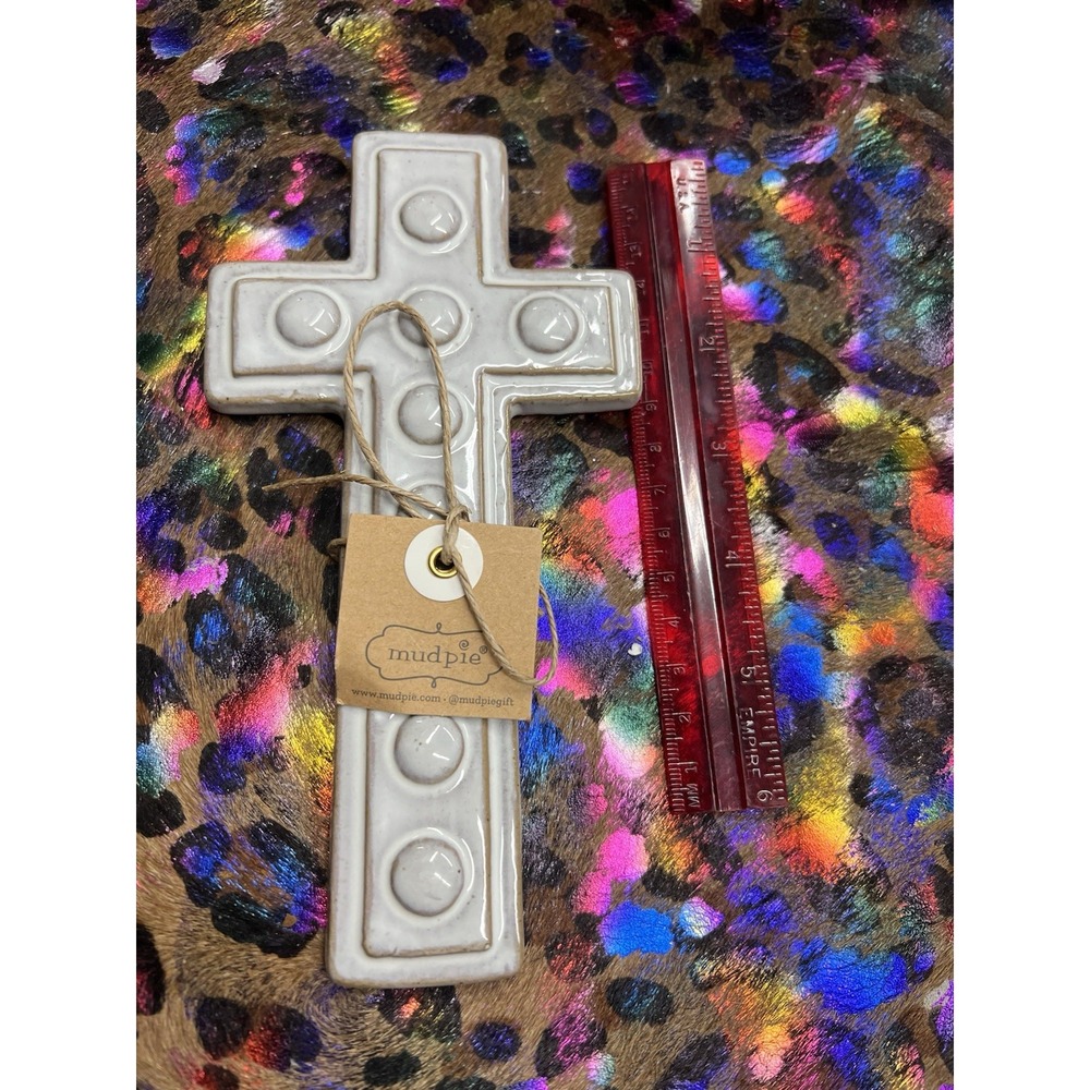 Mud Pie Stoneware Cross Blessed Tree Ornament‎ Gift Christmas Religious 7inx4in